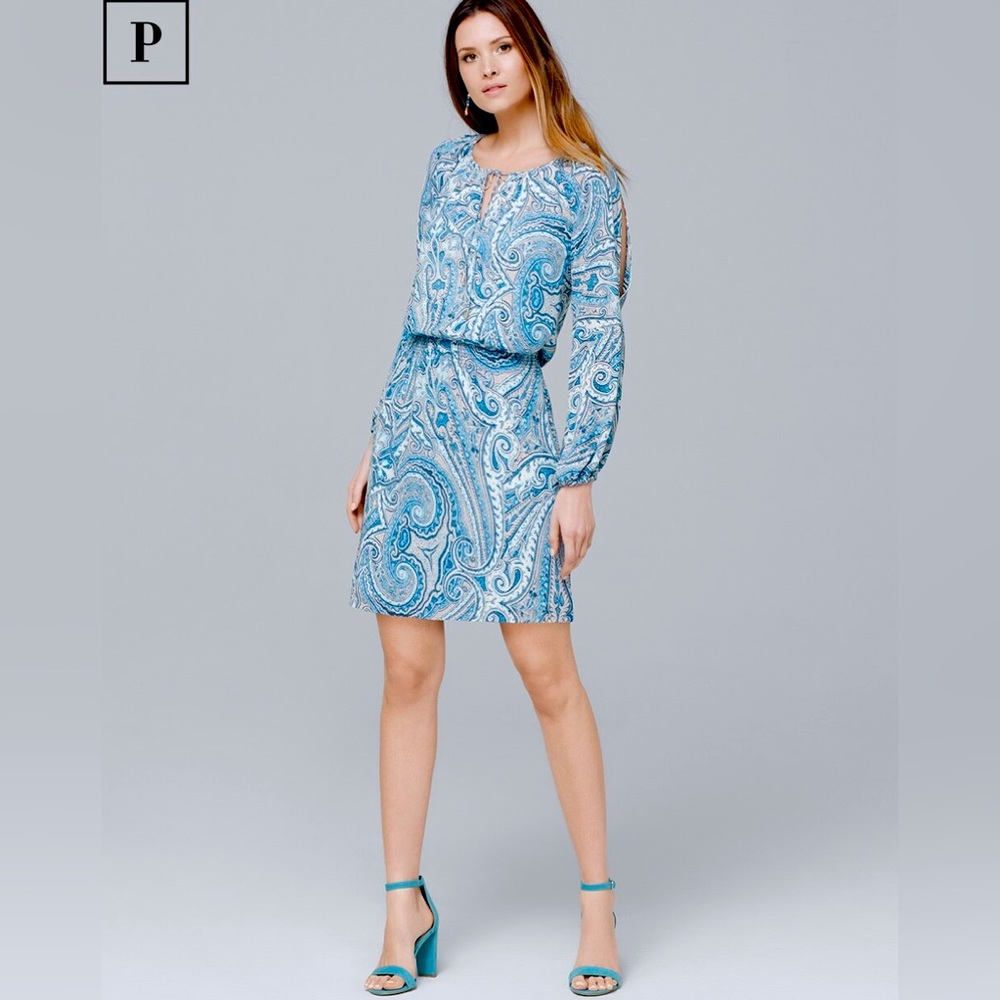 WHBM Split Sleeve Paisley Soft Blouson Dress